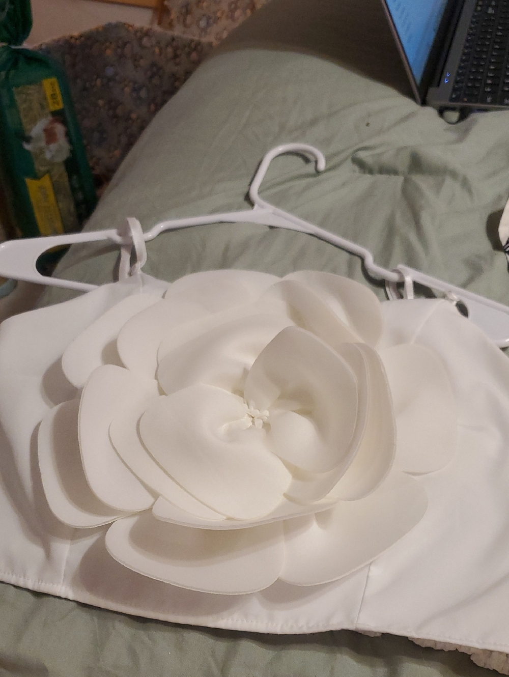 White Floral Applique Strapless Top